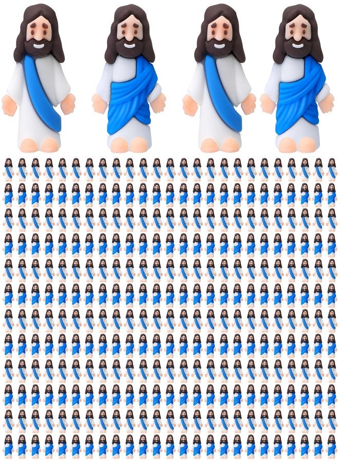 Bememo 300 Pcs Little Jesus Figures Bulk Original Design Mini Pocket Jesus Rubber Figurine to Hide and Seek Religious Party Favors Baptism Gifts(Blue) - Image 1